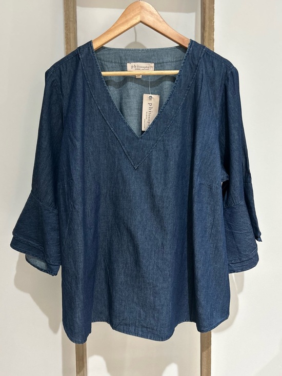 Philosophy Tops - Philosophy Denim Chambray V-Neck Bell Sleeve Top Women’s Size 1X NWT Boho Casual